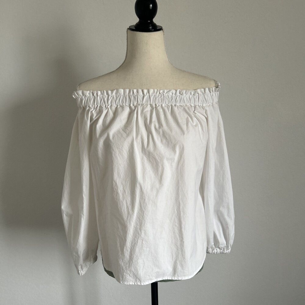 J.CREW Off-Shoulder Blouse White Ruffled Cotton Peasant Top Sz 4